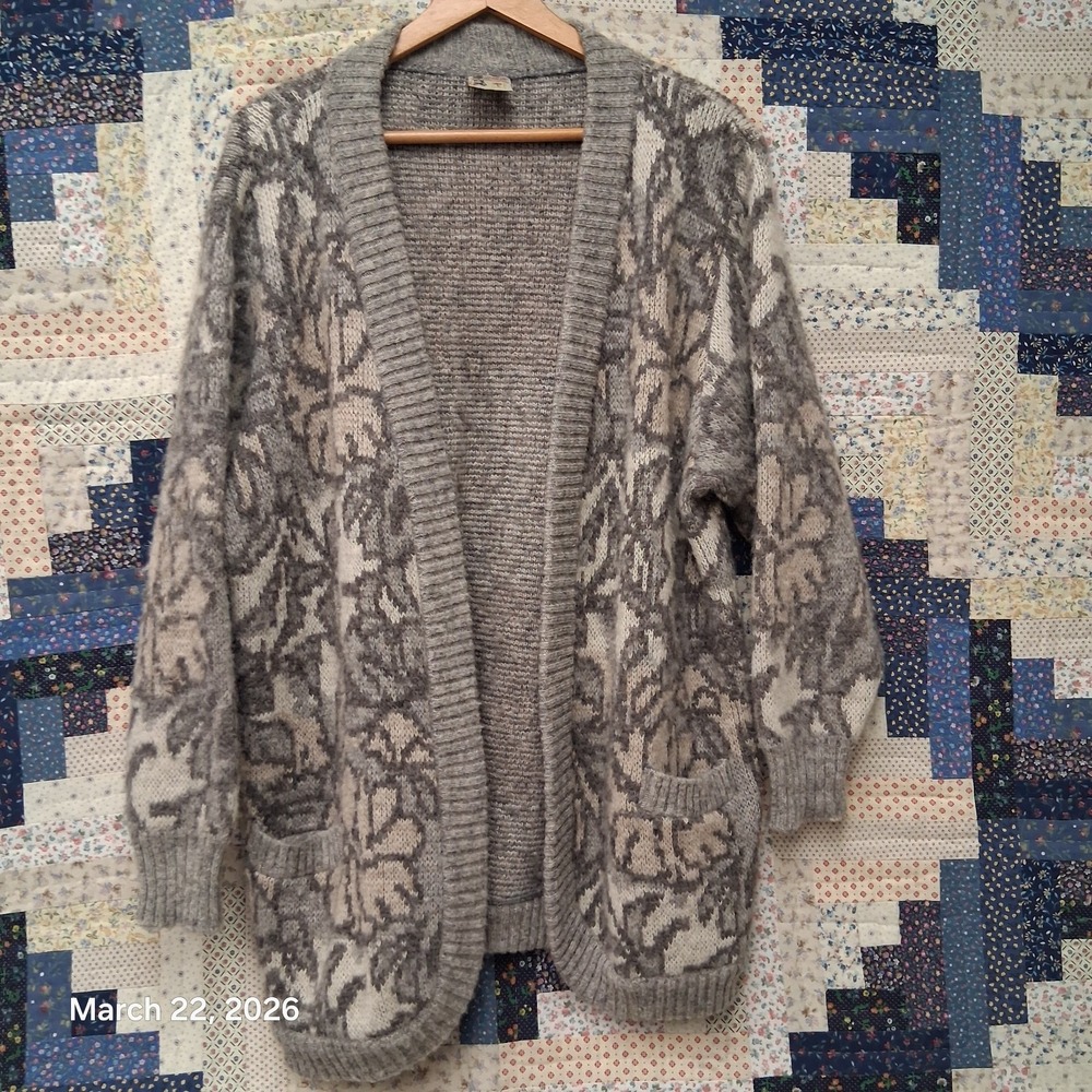 Vintage Hilda LTD Icelandic Wool Open Cardigan Long Sweater Nordic Knit Large